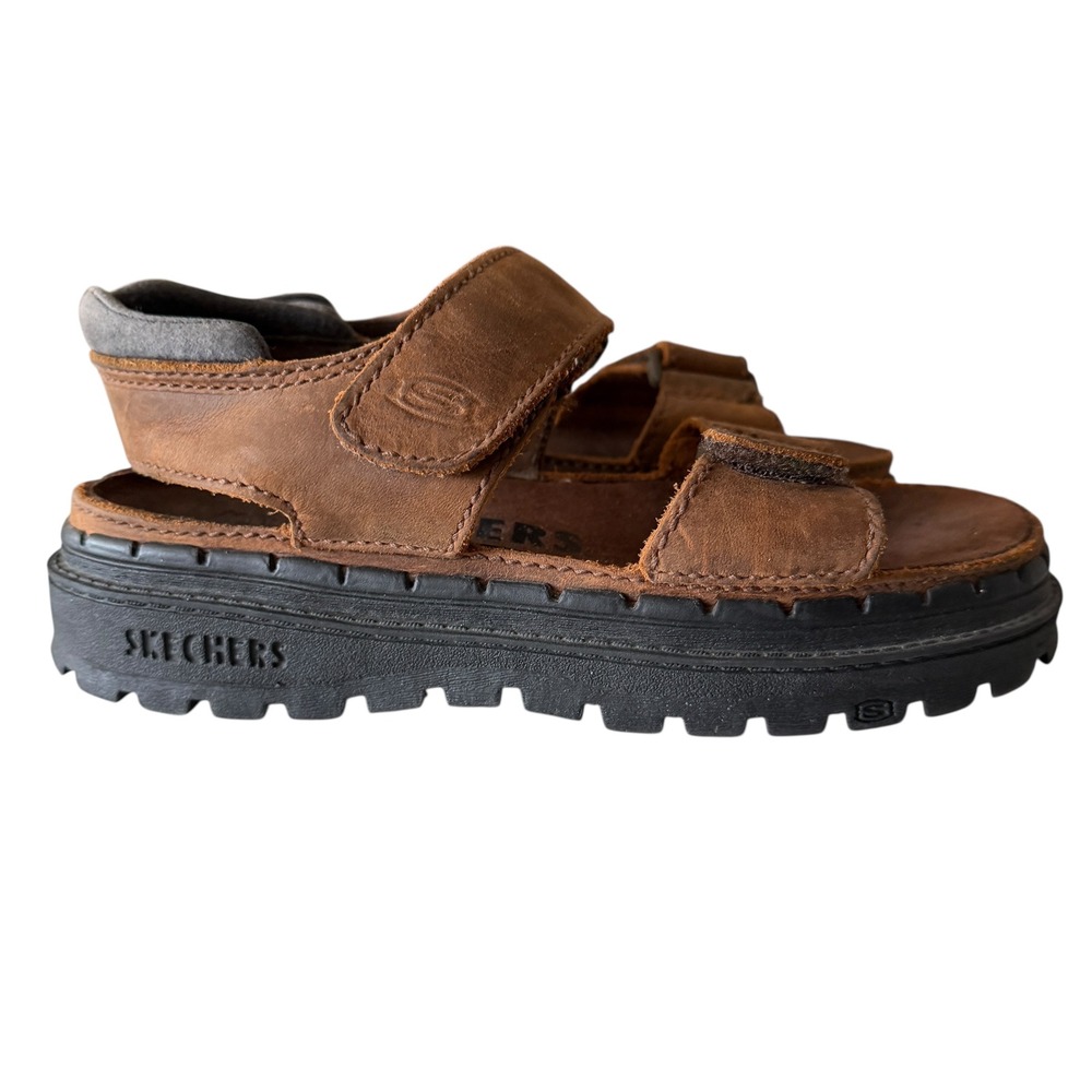 VTG Y2K Skechers Women's Chunky Leather Platforms Sandals Size 7 Brown Grunge - Picture 3 of 16